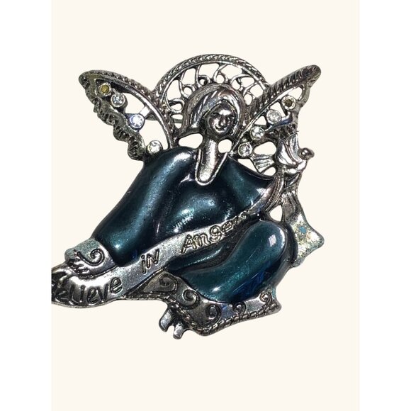 Angel Brooch Pin With Rhinestones Believe In Angels Text - Picture 5 of 7
